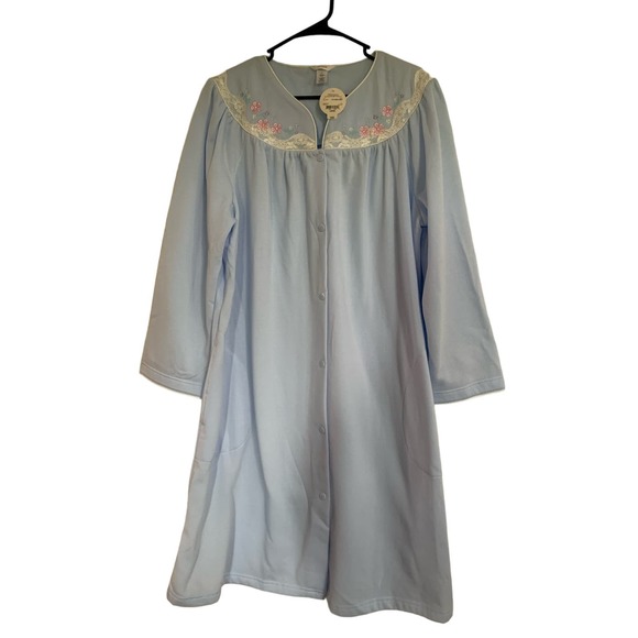 Adonna Button Front Long Sleeve Blue NWT Women's Large Pocket Robe Soft - Picture 1 of 6